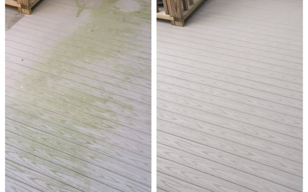 Composite deck before and after pressure washing by Extreme Clean Power Washing